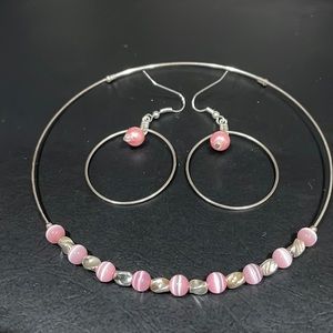 PINK Beads Choker Earrings Set